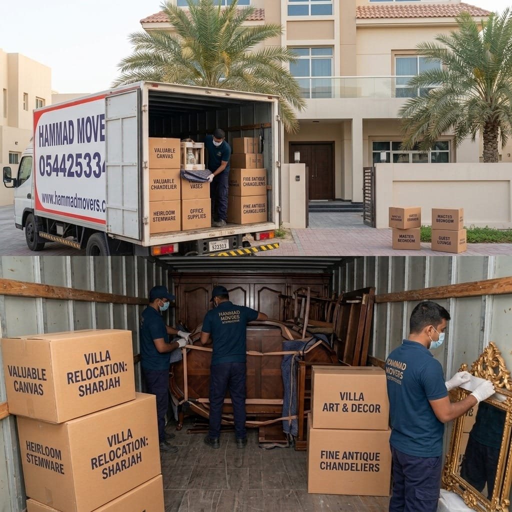 Hammad Movers crew handling household furniture during a home move in Sharjah