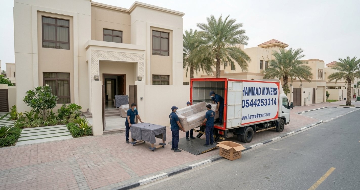 Furniture movers carefully carrying a sofa during a house move